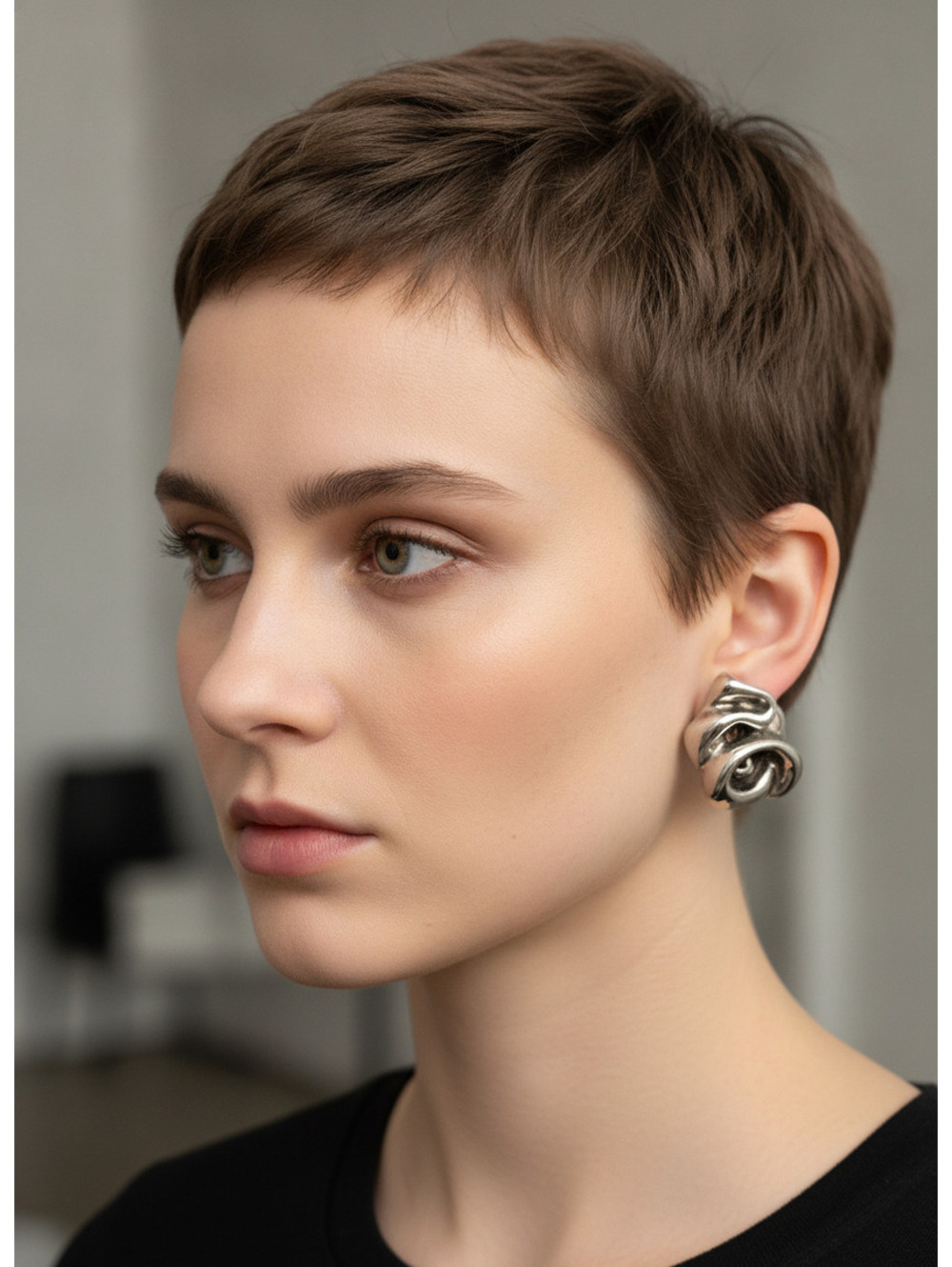 Vintage Silver Tone Brutalist Abstract Clip-On Earrings
